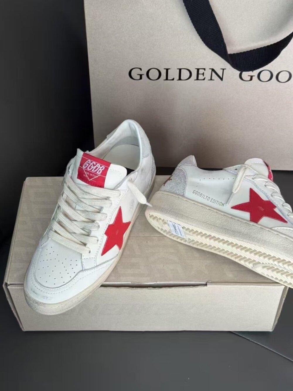 Golden Goose Ball Star Sneakers with Red Star - Picture 5 of 10
